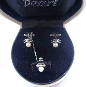 Cultured Pearls Sterling Cufflinks Tie Tack